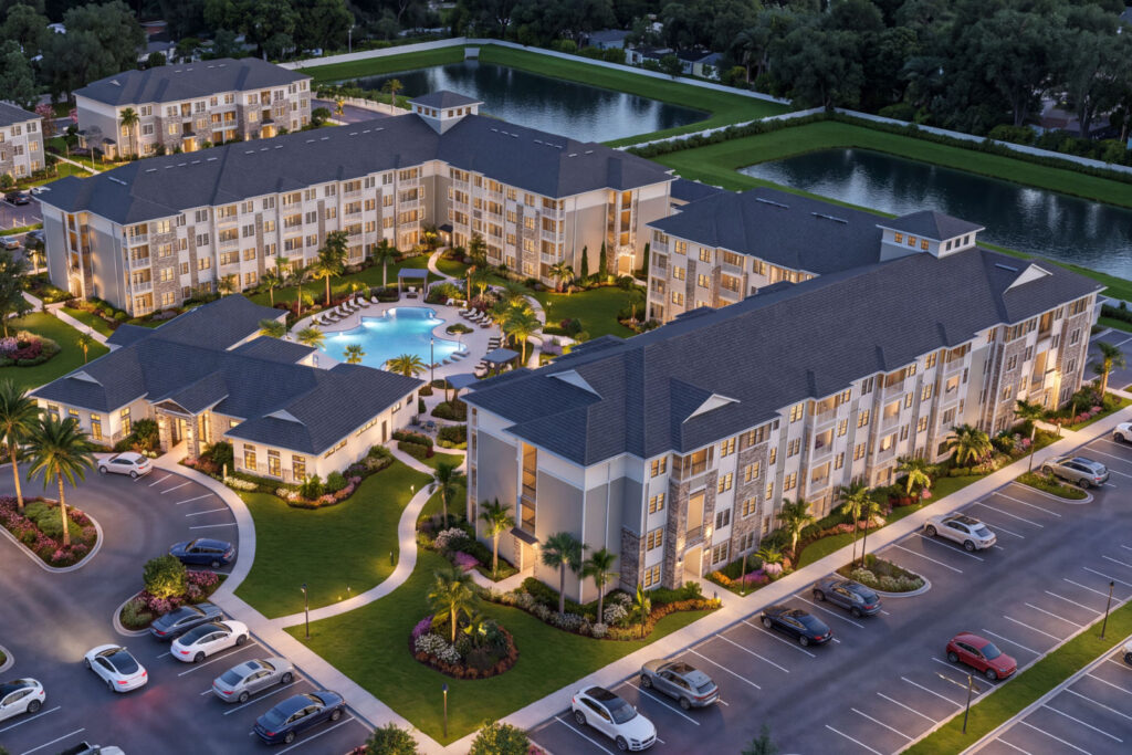 A wide property rendering of Sentosa Riverview in Riverview, Florida, - a project by Equity Resources.